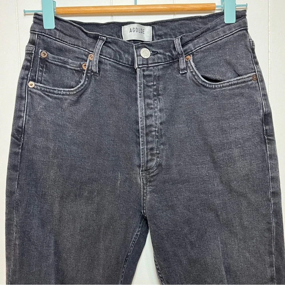 AGOLDE Nico High Rise Slim Straight Jeans Washed Black‎ Distressed Button Fly 29